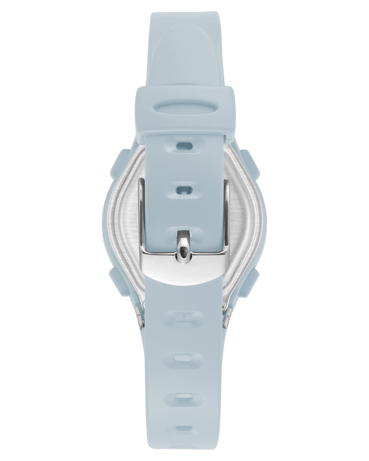 back view of light blue watch
