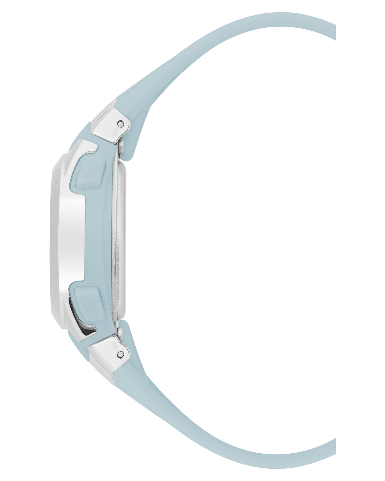 Light blue watch strap on a white background
