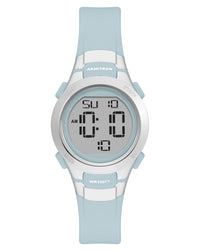 Thumbnail for Digital watch with light blue strap and white display on a white background