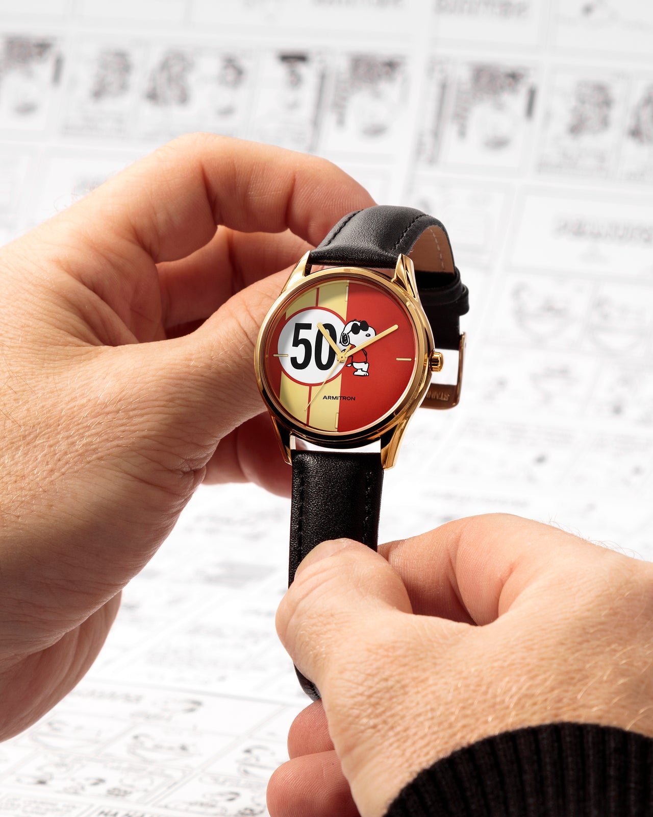 Armitron x Peanuts: Golden Cool | 36mm, Peanuts Black/Gold/Red-Men-Armitron