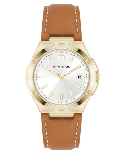 Parker™ | 38mm, Gold/Brown/Silver | Leather Round Watches