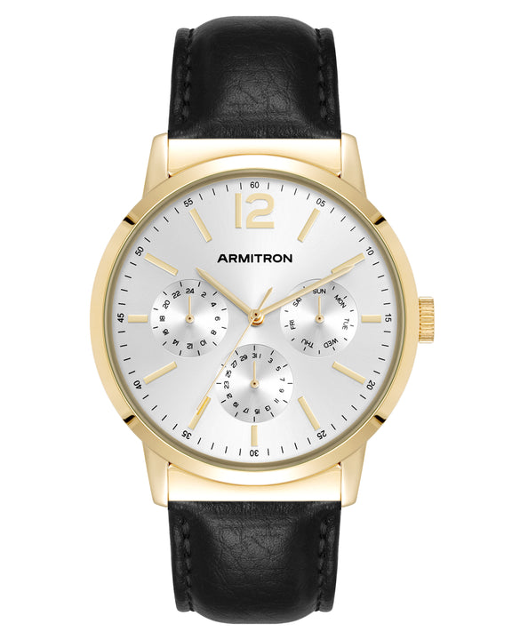 Hudson™ | 42mm, Black Leather | Silver and Gold Analog Watch