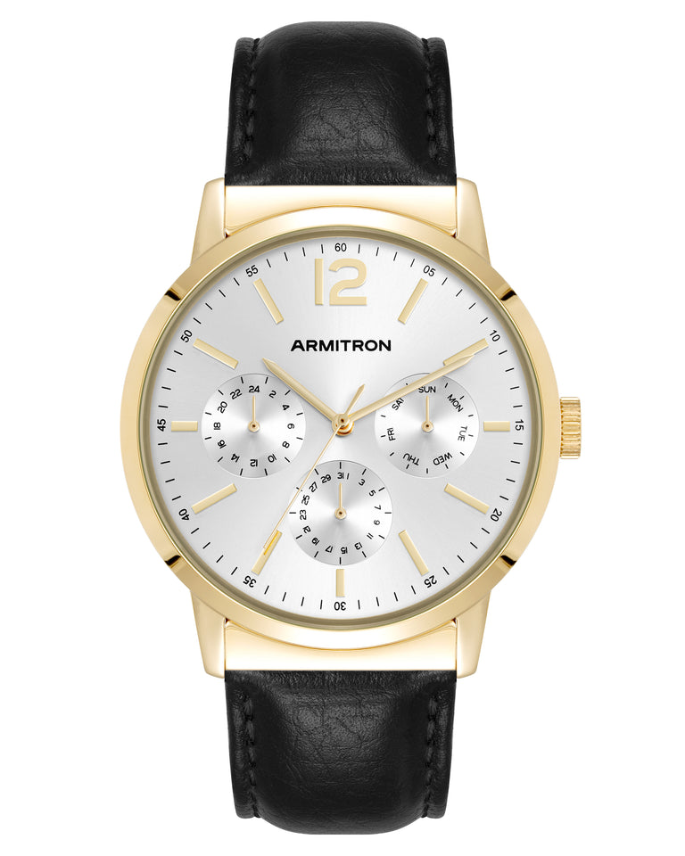 Hudson™ | 42mm, Black Leather | Silver and Gold Analog Watch