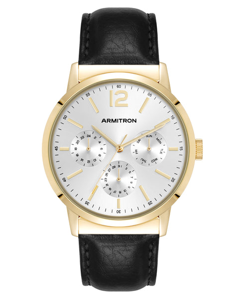 Hudson™ | 42mm, Black Leather | Silver and Gold Analog Watch